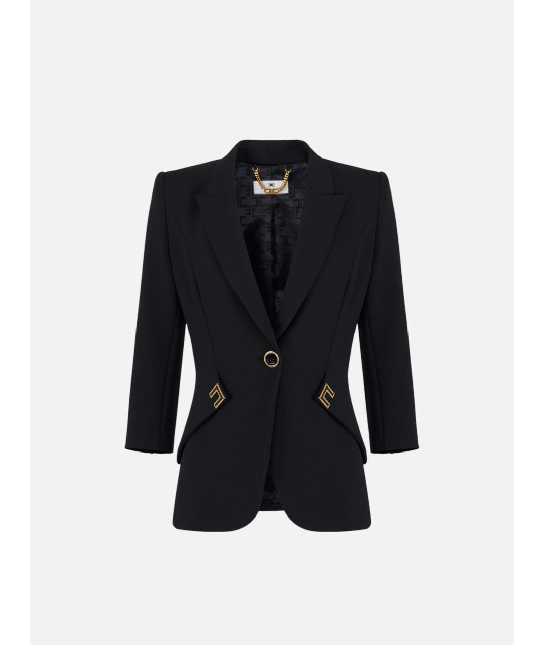ELISABETTA FRANCHI Черный полиэстеровый жакет/пиджак, фото 6