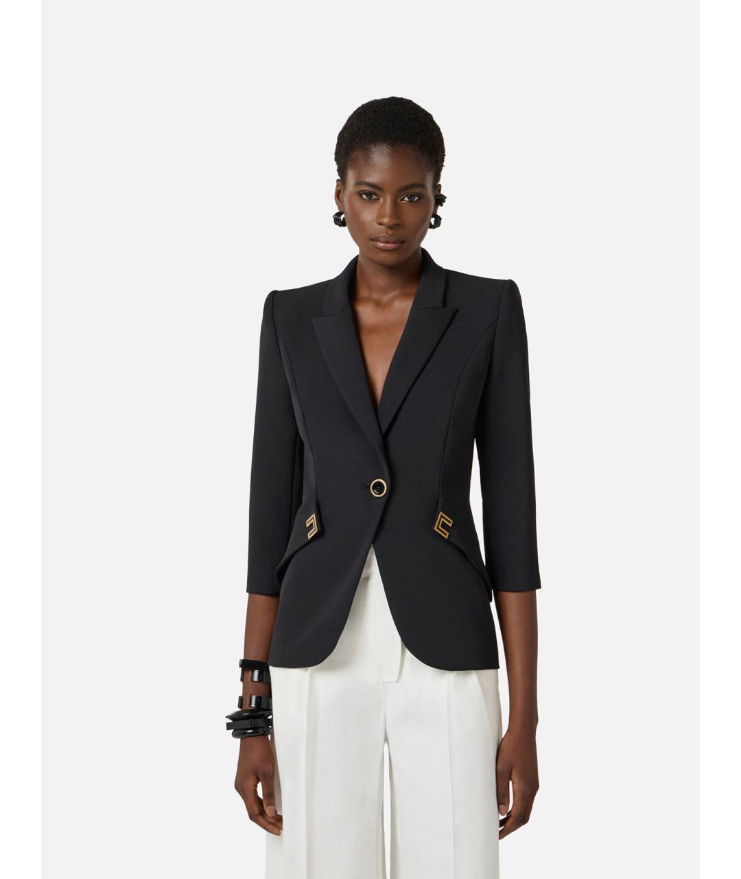 ELISABETTA FRANCHI Черный полиэстеровый жакет/пиджак, фото 3