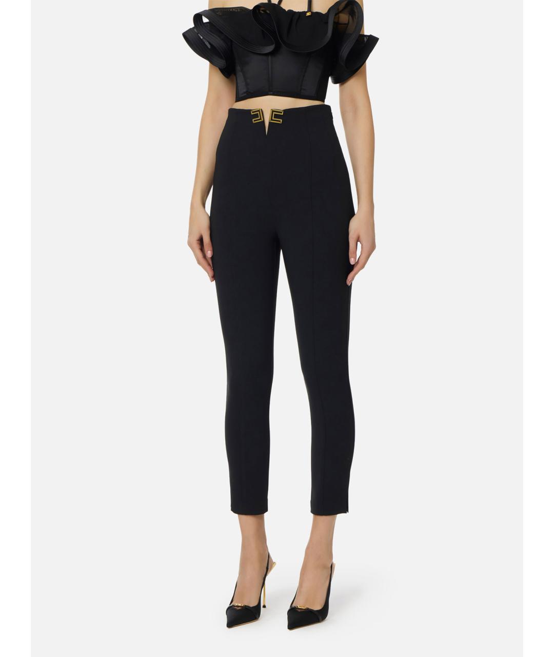 ELISABETTA FRANCHI Черные полиэстеровые брюки узкие, фото 2