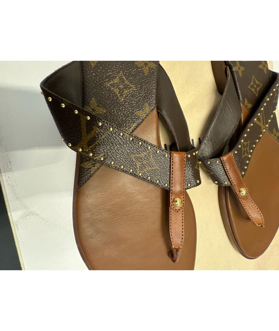 LOUIS VUITTON Коричневые кожаные шлепанцы, фото 5