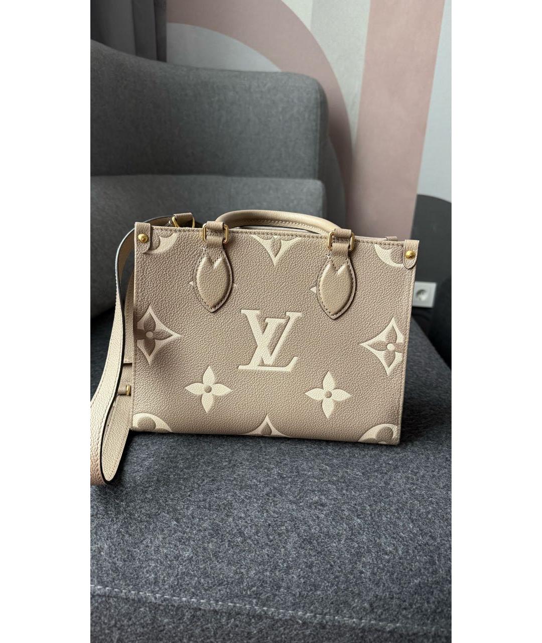 LOUIS VUITTON Бежевая кожаная сумка тоут, фото 9