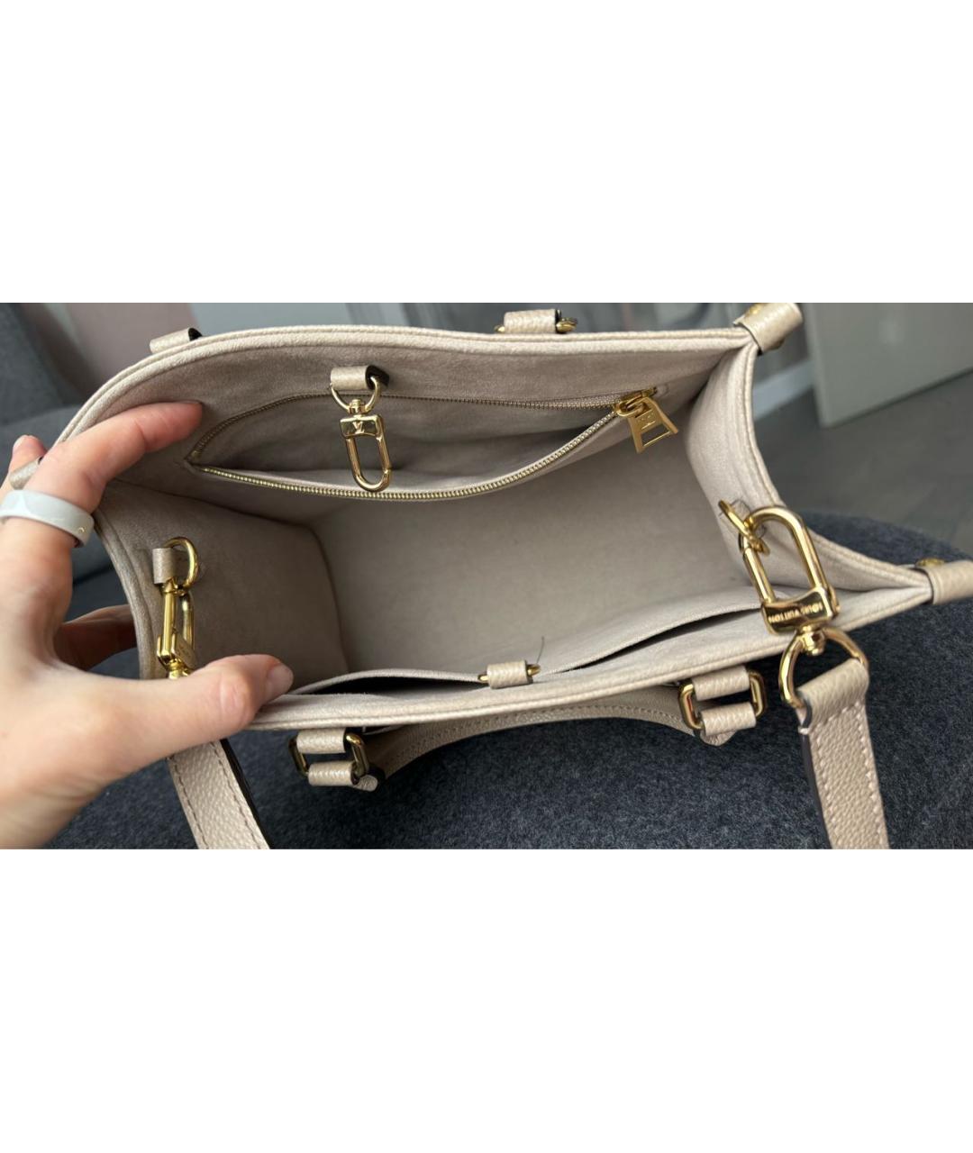 LOUIS VUITTON Бежевая кожаная сумка тоут, фото 4