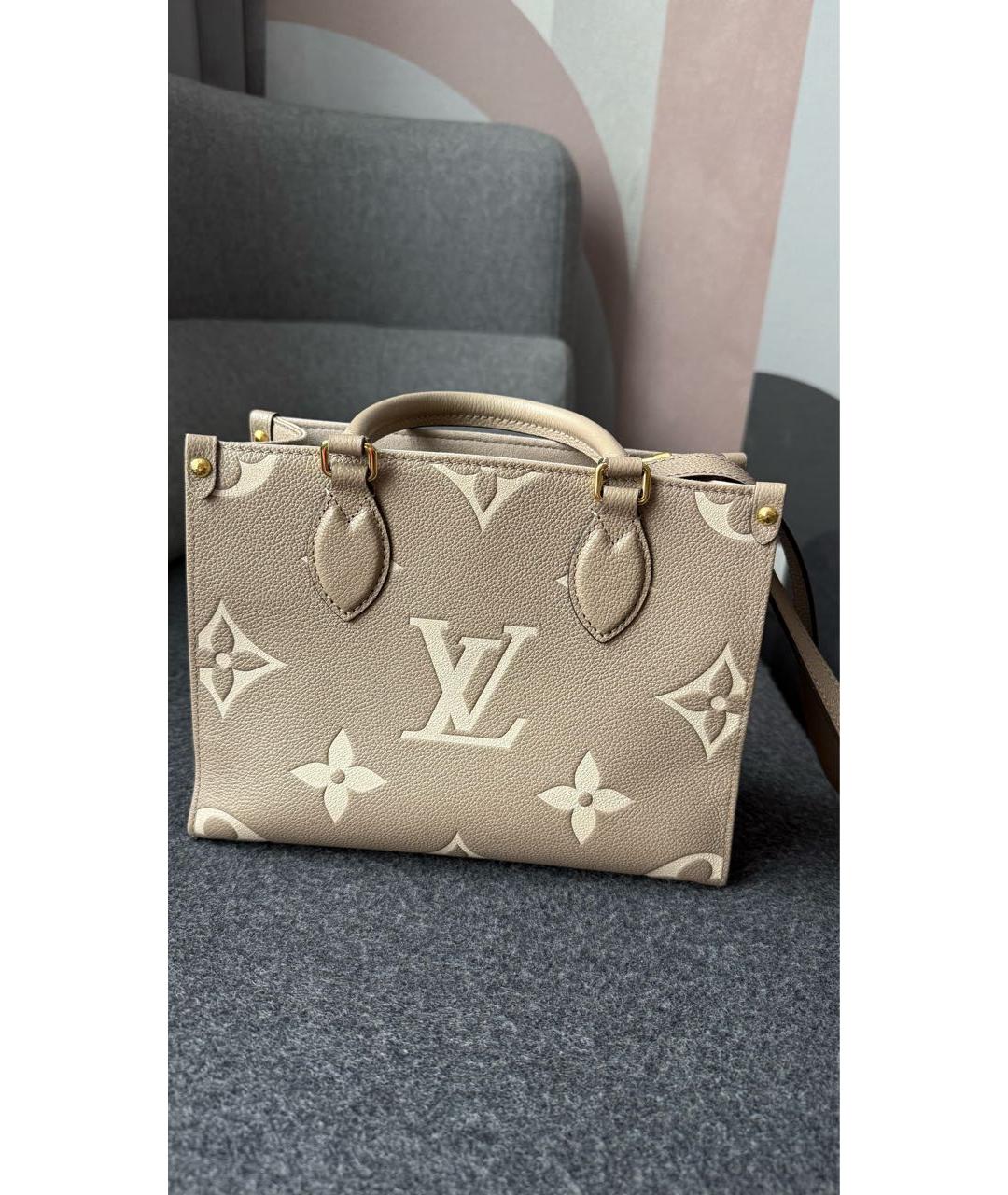 LOUIS VUITTON Бежевая кожаная сумка тоут, фото 3