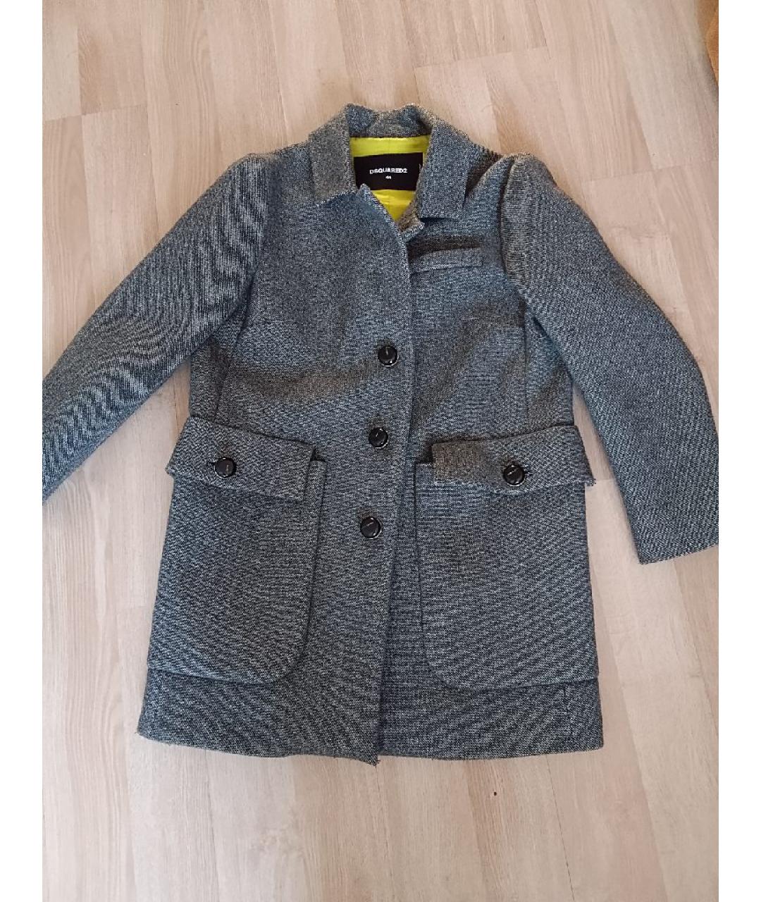 DSQUARED2 Серое шерстяное пальто, фото 4