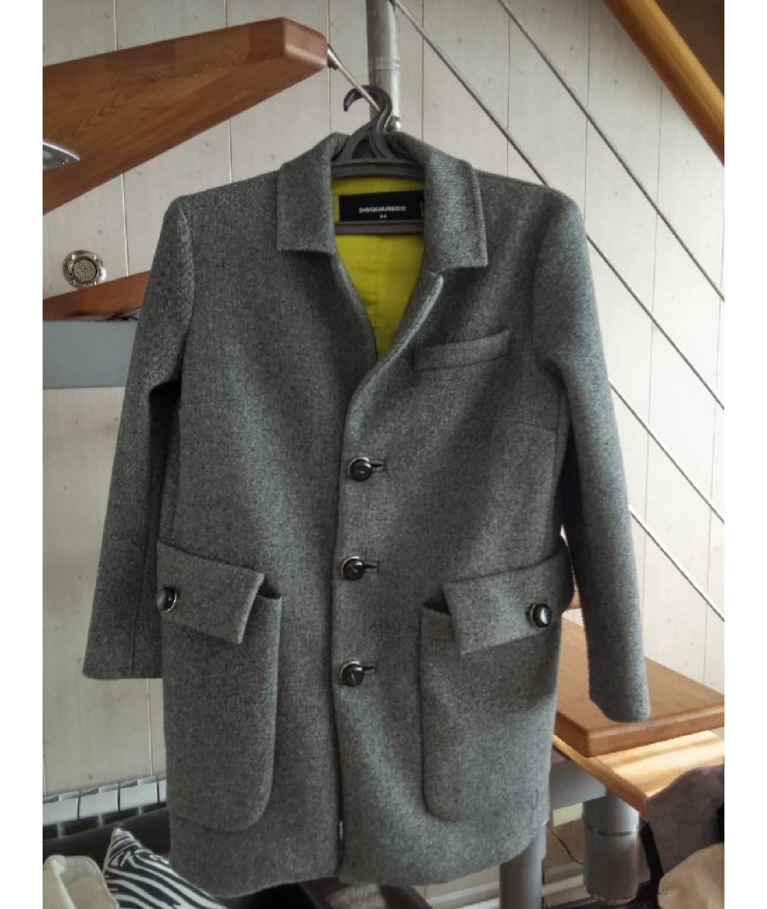 DSQUARED2 Серое шерстяное пальто, фото 3