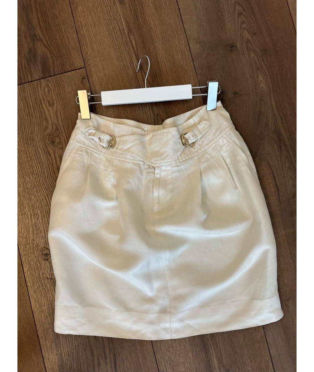 GUCCI Бежевая льняная юбка мини, фото 2