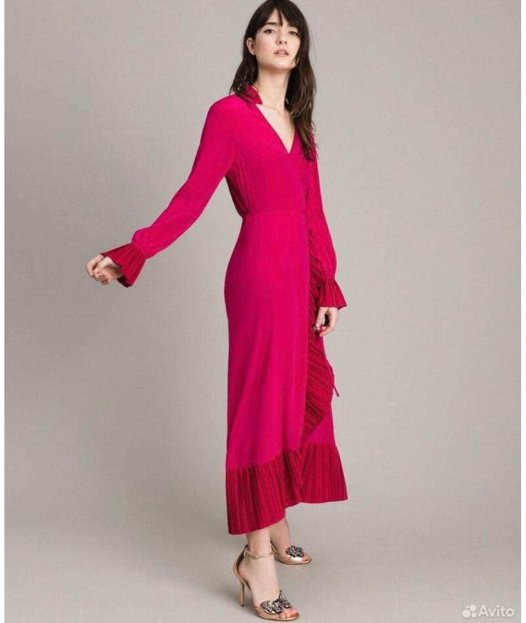 TWIN-SET Фуксия вискозное коктейльное платье, фото 2