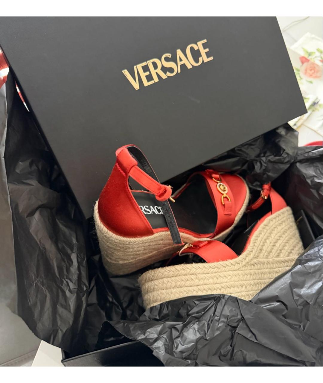 VERSACE Оранжевое текстильные босоножки, фото 2