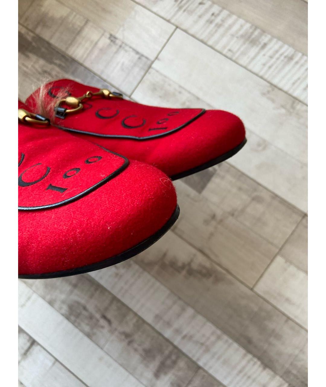 GUCCI Красные текстильные лоферы, фото 4