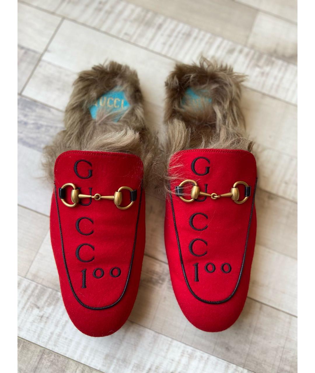 GUCCI Красные текстильные лоферы, фото 2