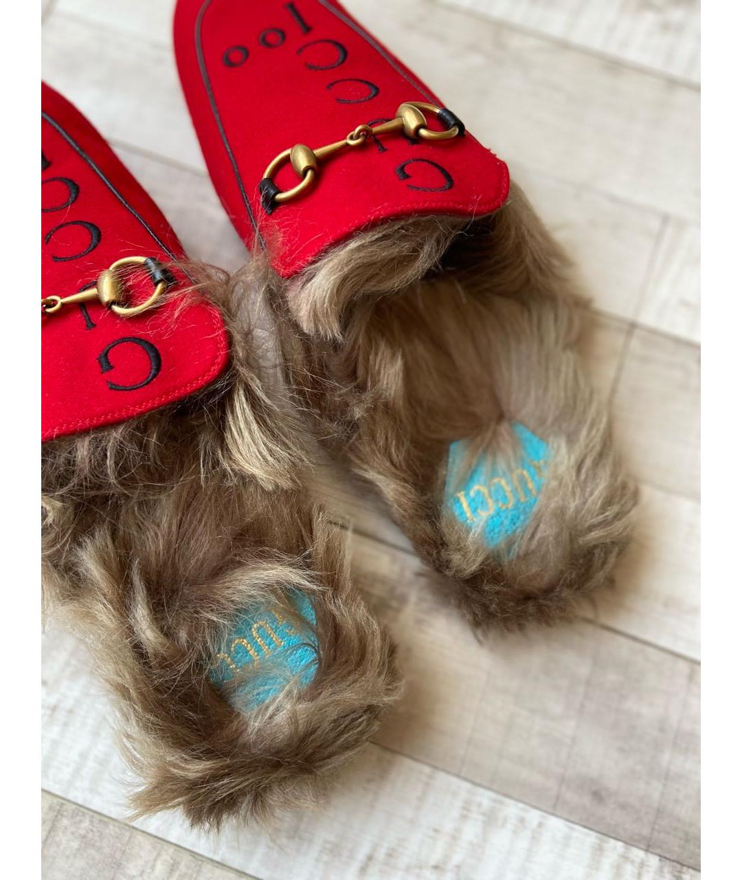 GUCCI Красные текстильные лоферы, фото 3