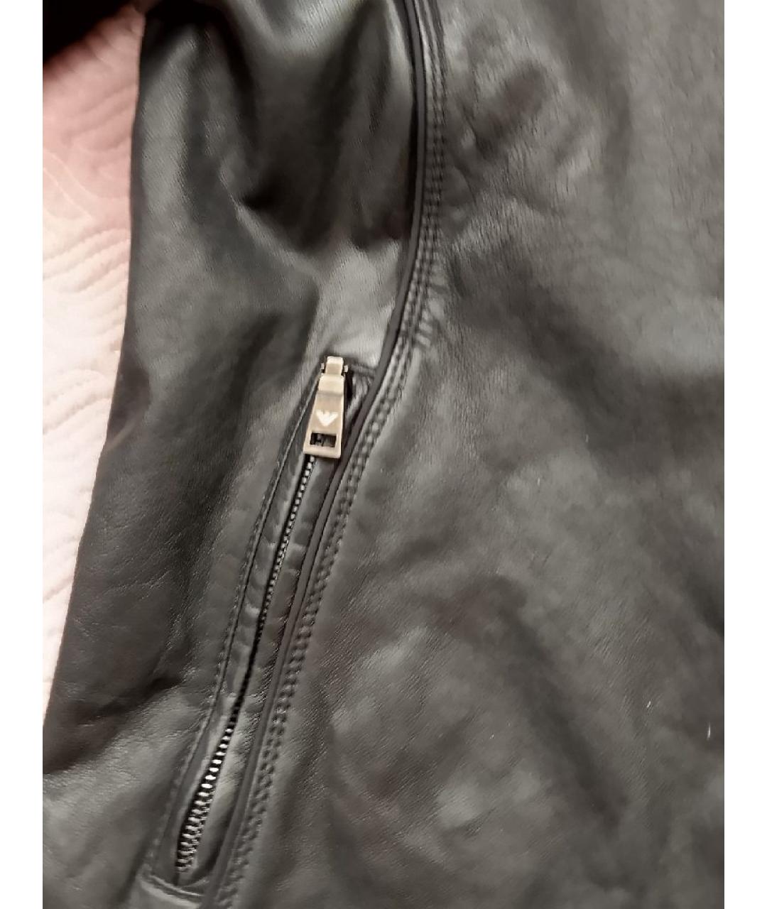 EMPORIO ARMANI Черная кожаная куртка, фото 3