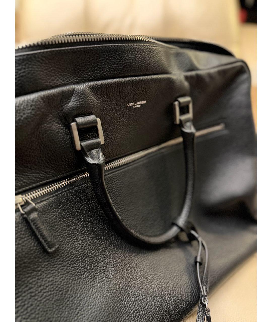 SAINT LAURENT Темно-синий кожаный портфель, фото 3