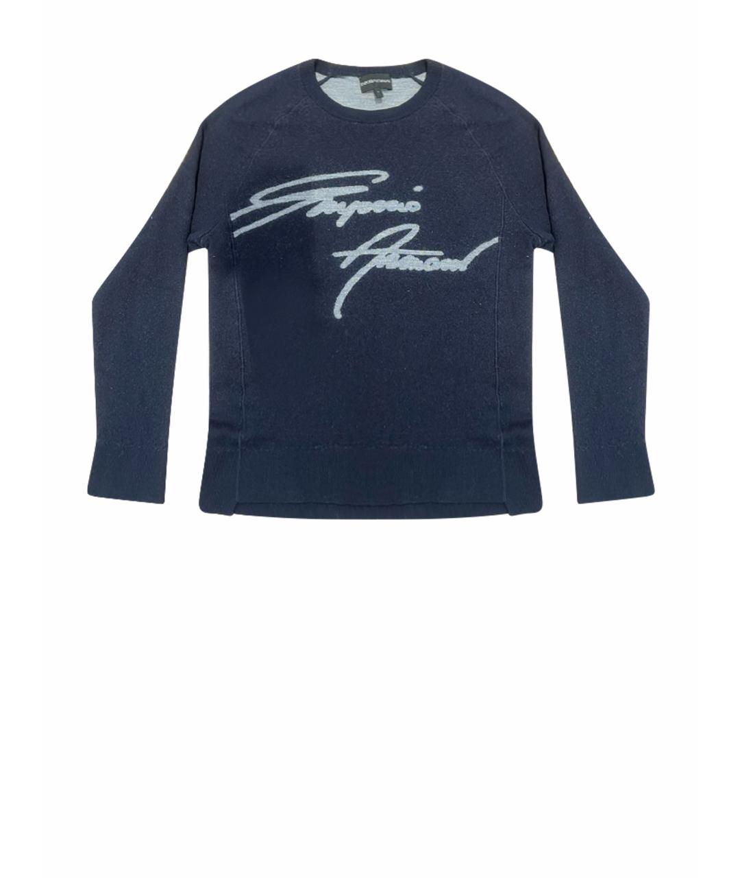 EMPORIO ARMANI Темно-синий шерстяной джемпер / свитер, фото 1