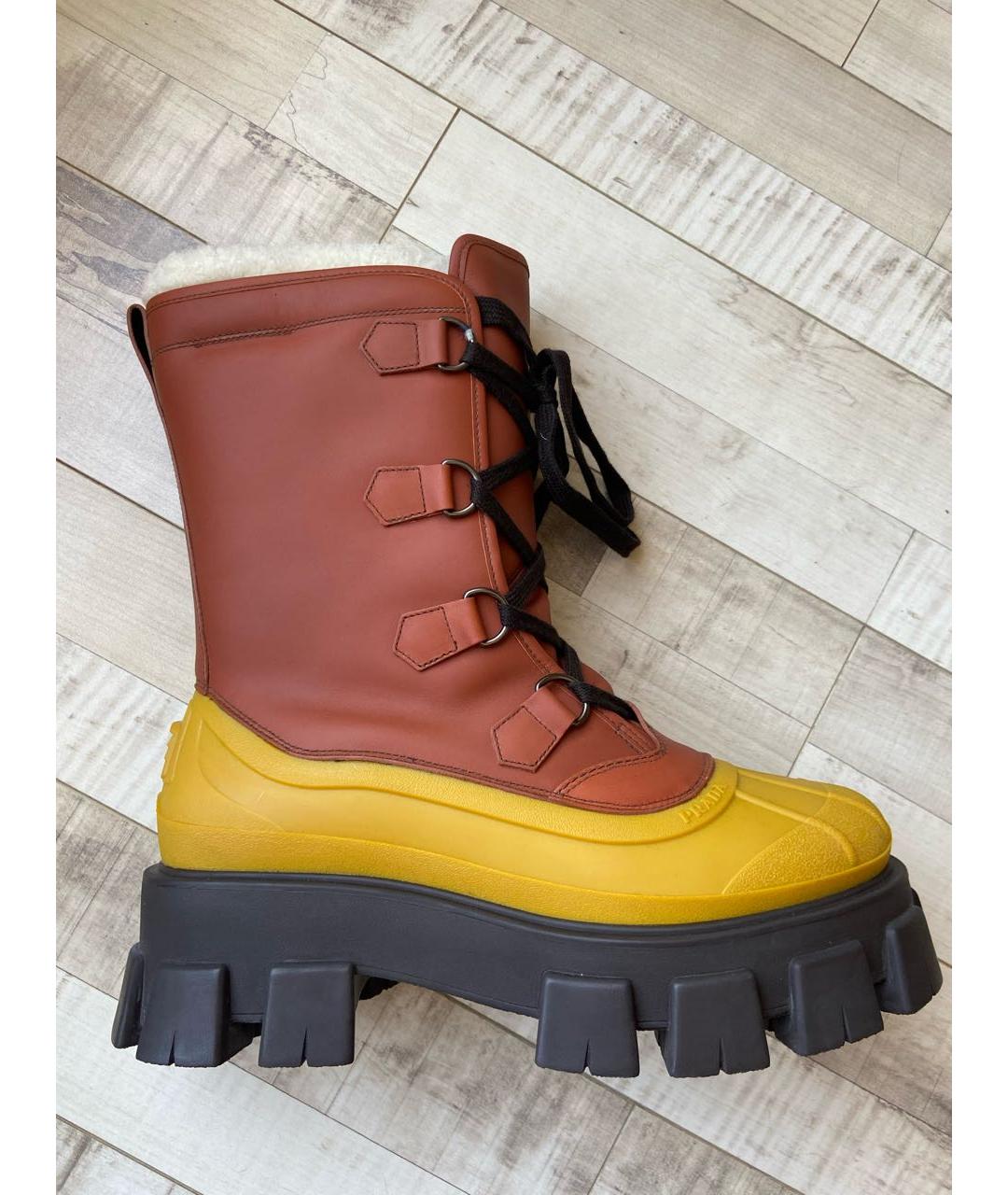 PRADA Коричневые кожаные высокие ботинки, фото 7