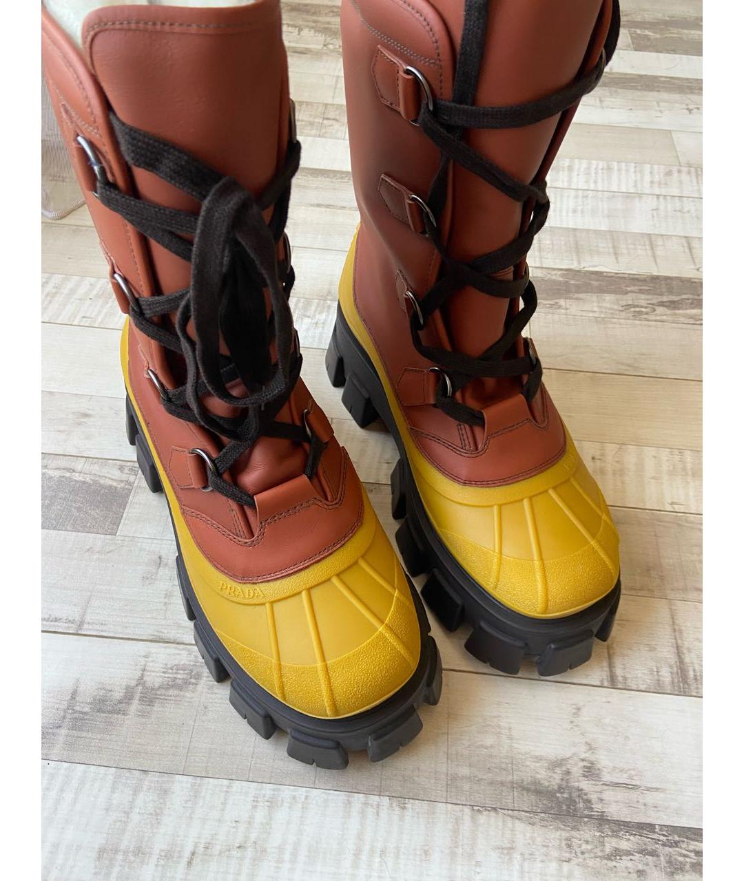 PRADA Коричневые кожаные высокие ботинки, фото 2