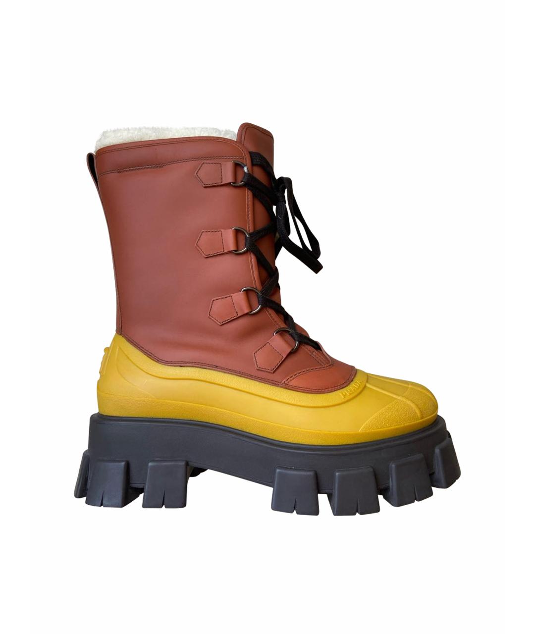 PRADA Коричневые кожаные высокие ботинки, фото 1