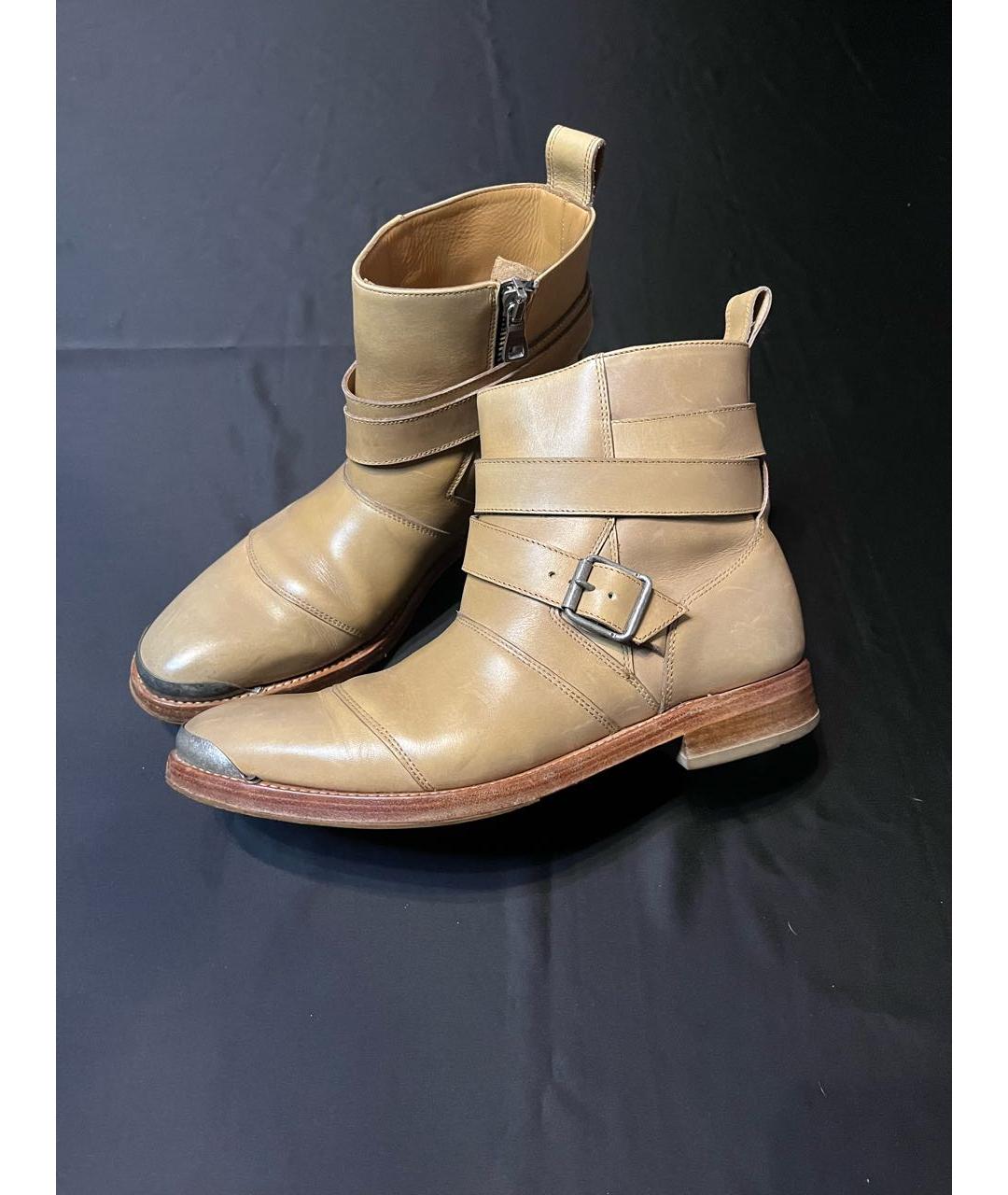 BALMAIN Бежевые кожаные высокие ботинки, фото 4