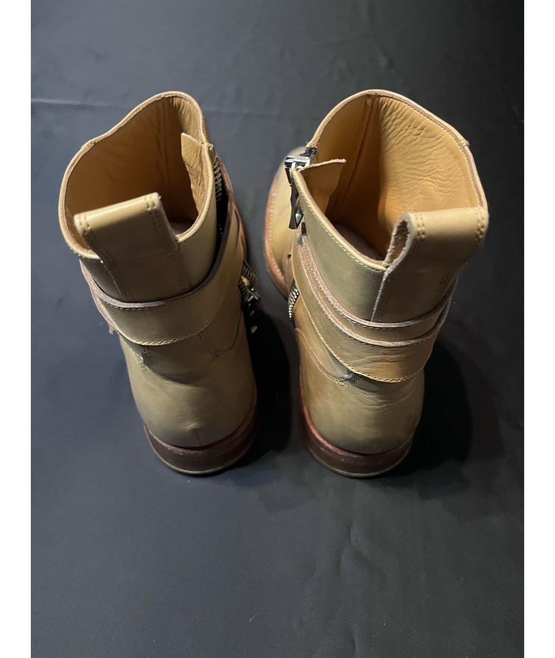 BALMAIN Бежевые кожаные высокие ботинки, фото 3