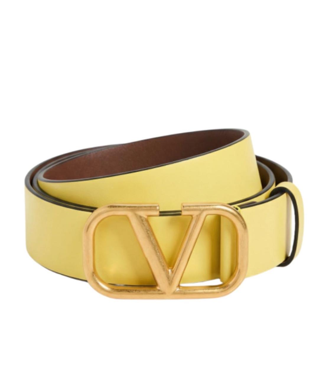 VALENTINO Желтый кожаный ремень, фото 2