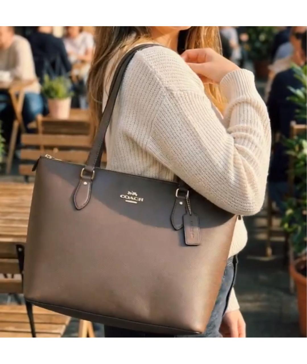 COACH Бежевая кожаная сумка тоут, фото 5