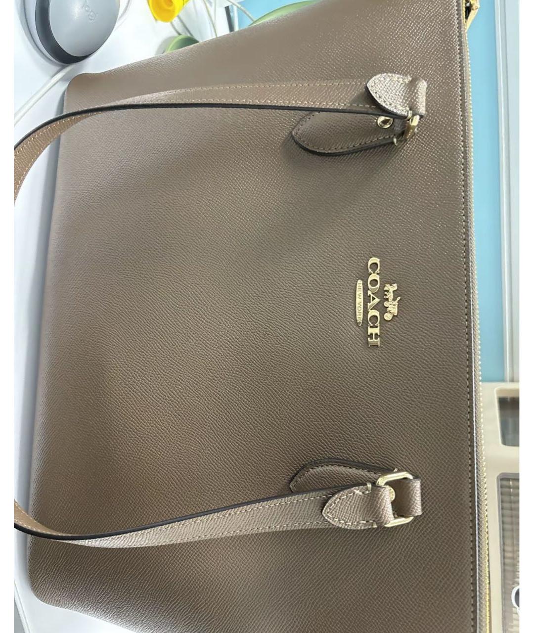 COACH Бежевая кожаная сумка тоут, фото 7