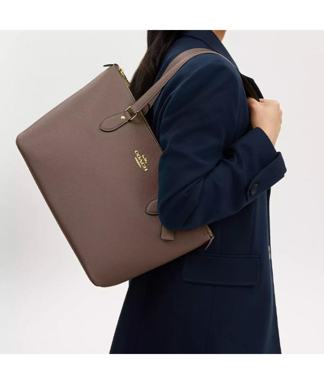 COACH Бежевая кожаная сумка тоут, фото 4