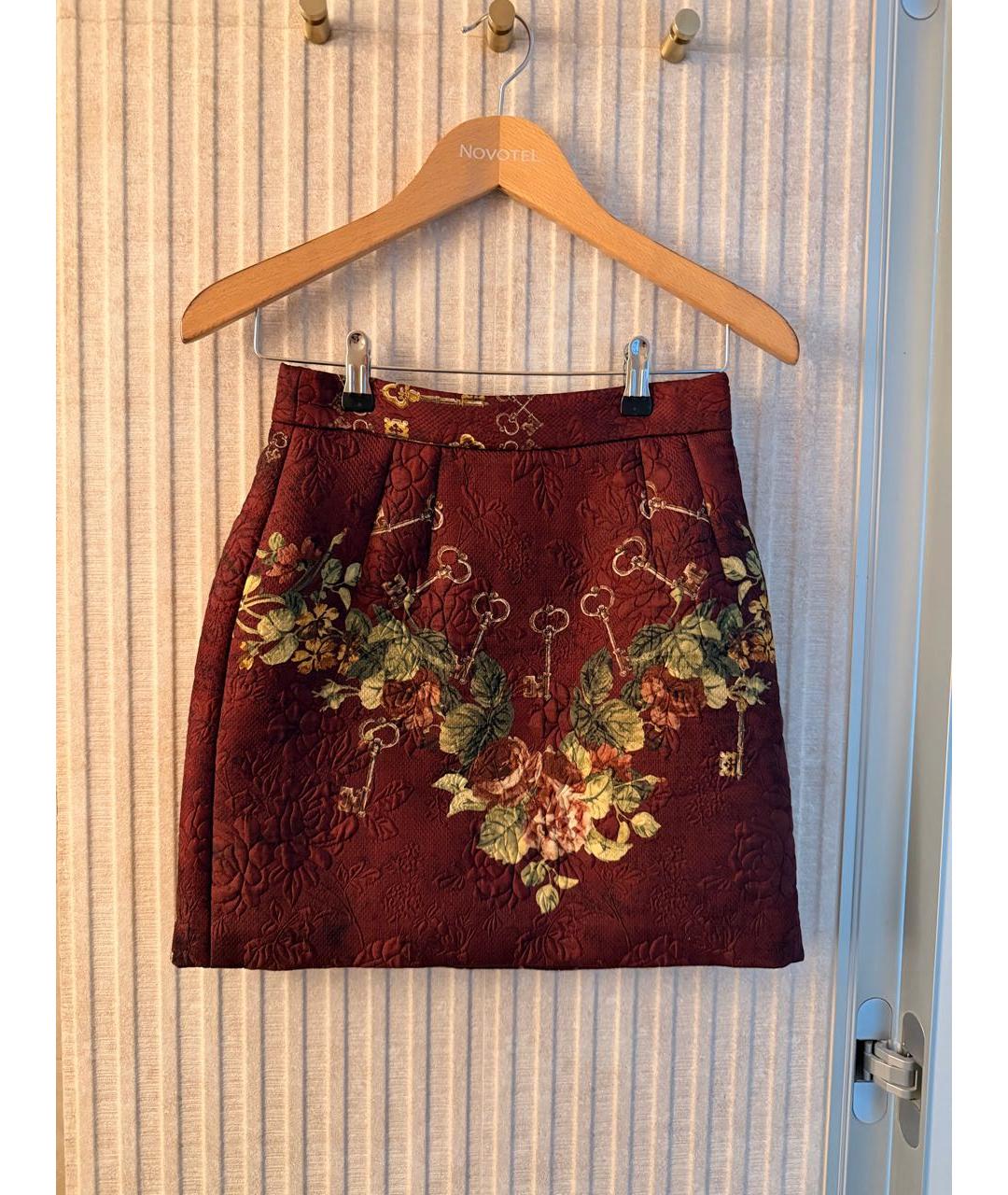 DOLCE&GABBANA Бордовая шелковая юбка мини, фото 5