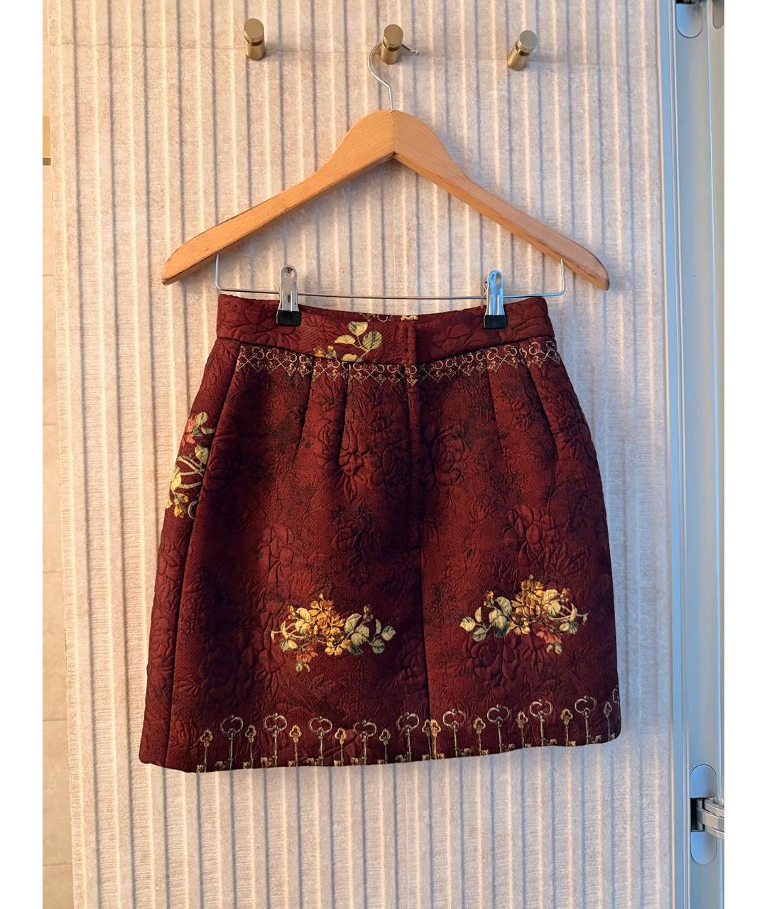 DOLCE&GABBANA Бордовая шелковая юбка мини, фото 2