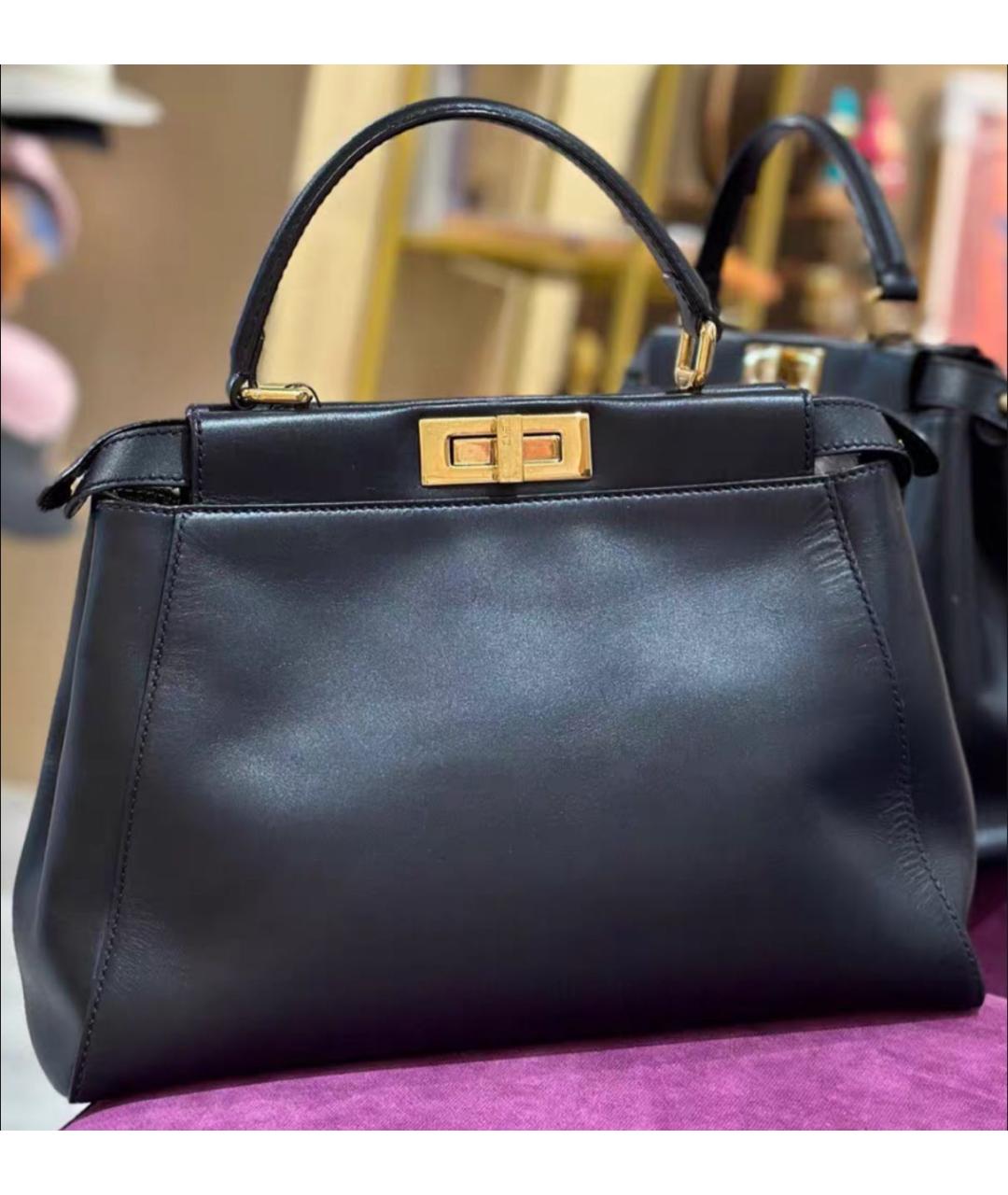 FENDI Черная кожаная сумка с короткими ручками, фото 3