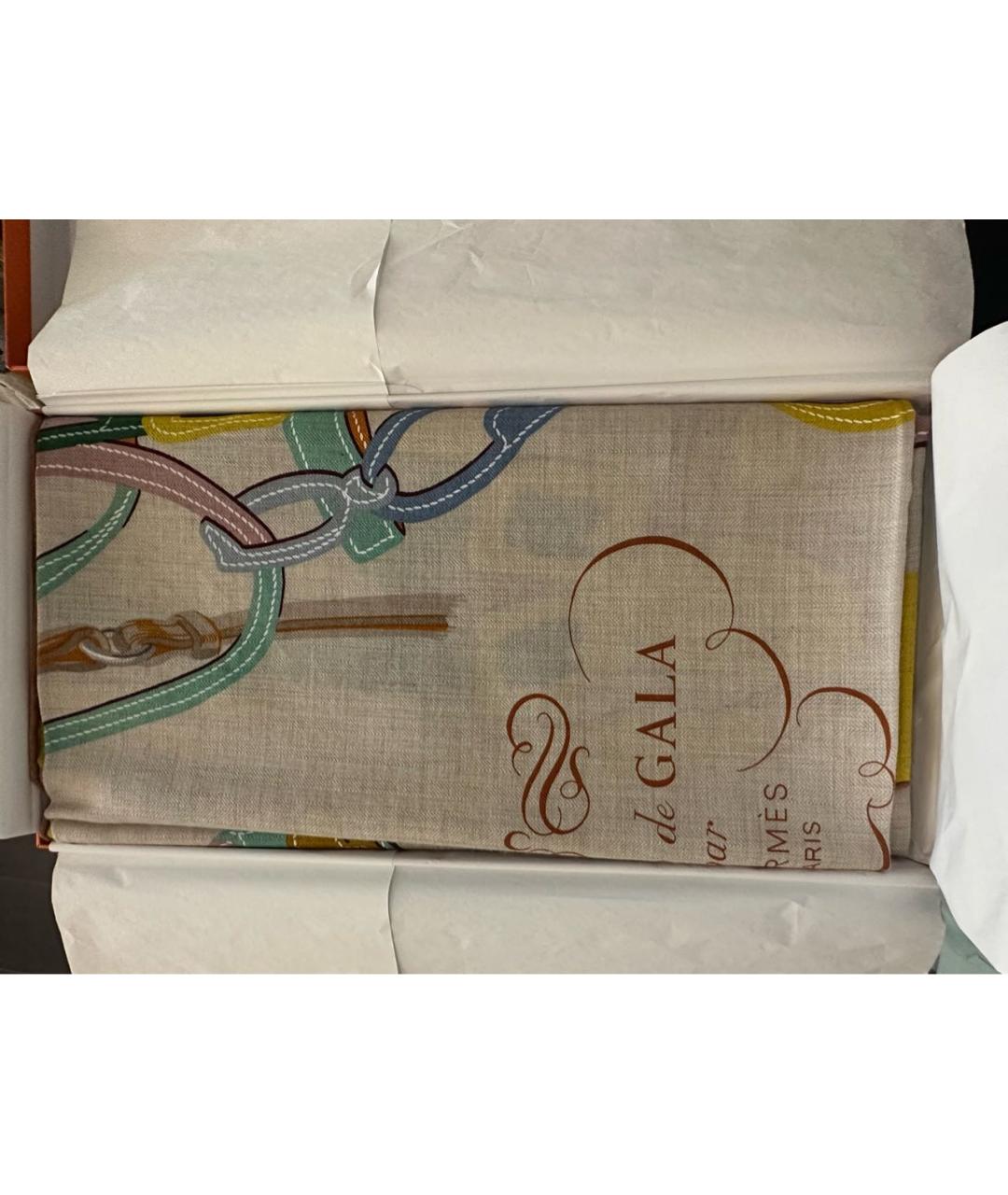 HERMES Бежевый кашемировый платок, фото 2