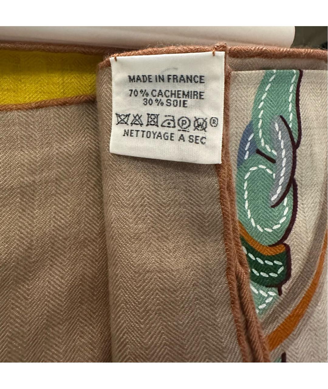 HERMES Бежевый кашемировый платок, фото 3