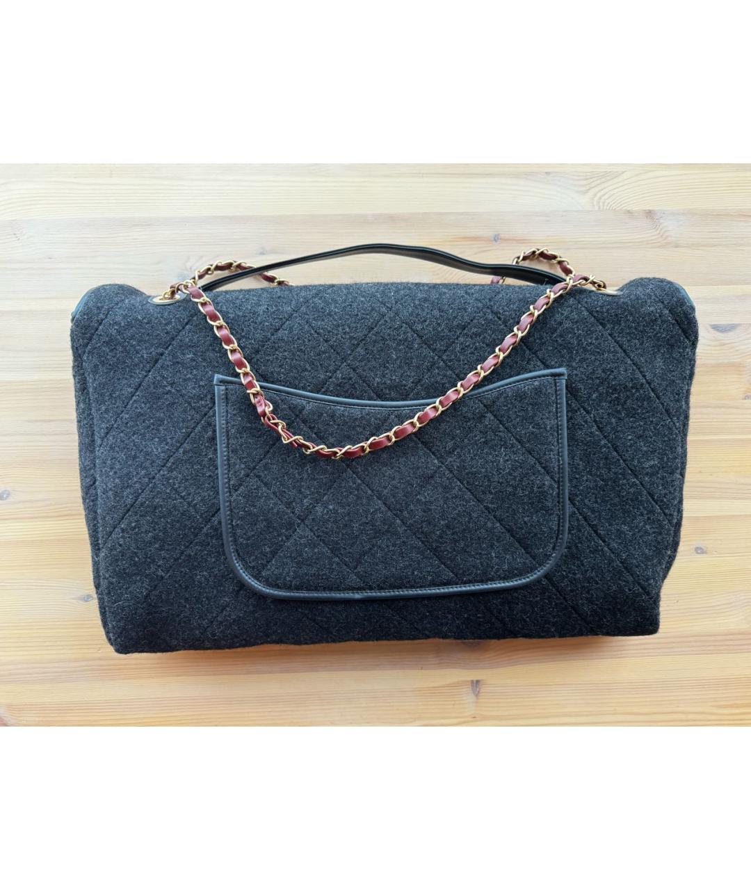 CHANEL Серая шерстяная сумка через плечо, фото 3