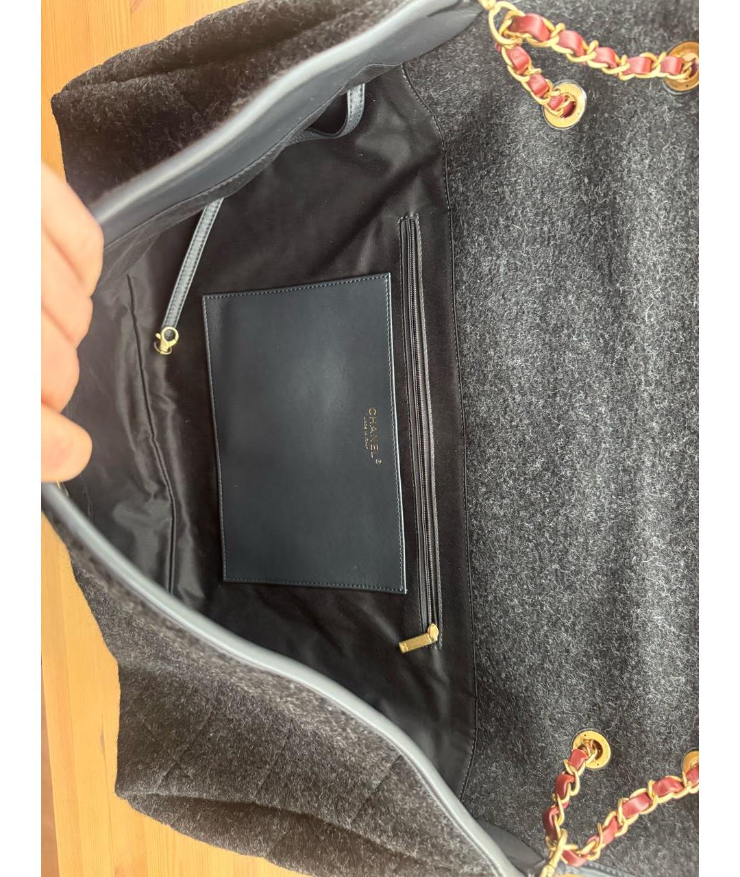 CHANEL Серая шерстяная сумка через плечо, фото 4