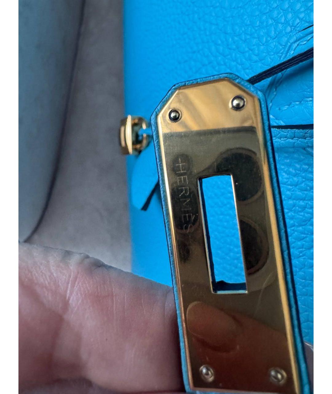 HERMES Голубая кожаная сумка с короткими ручками, фото 6