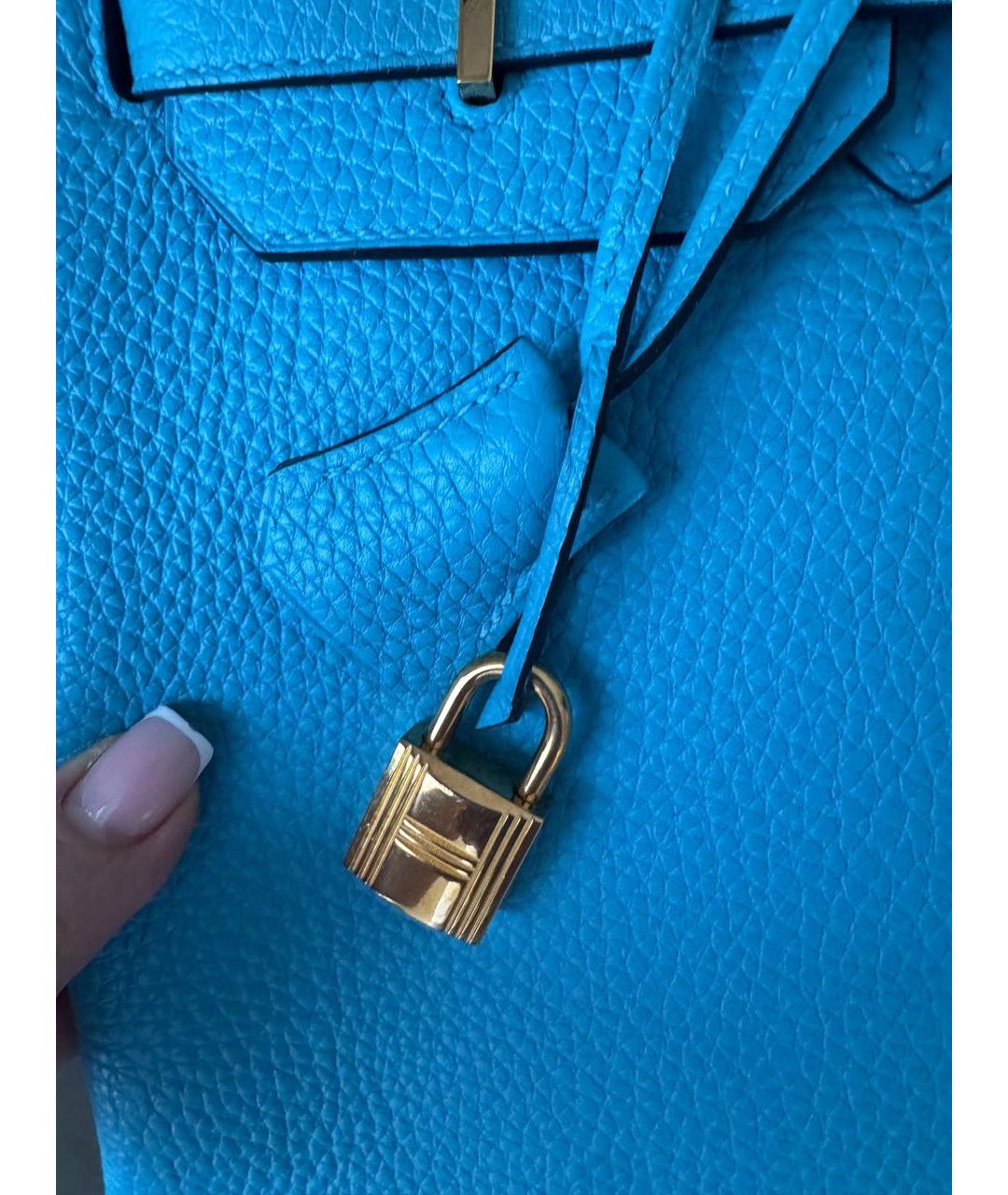 HERMES Голубая кожаная сумка с короткими ручками, фото 8