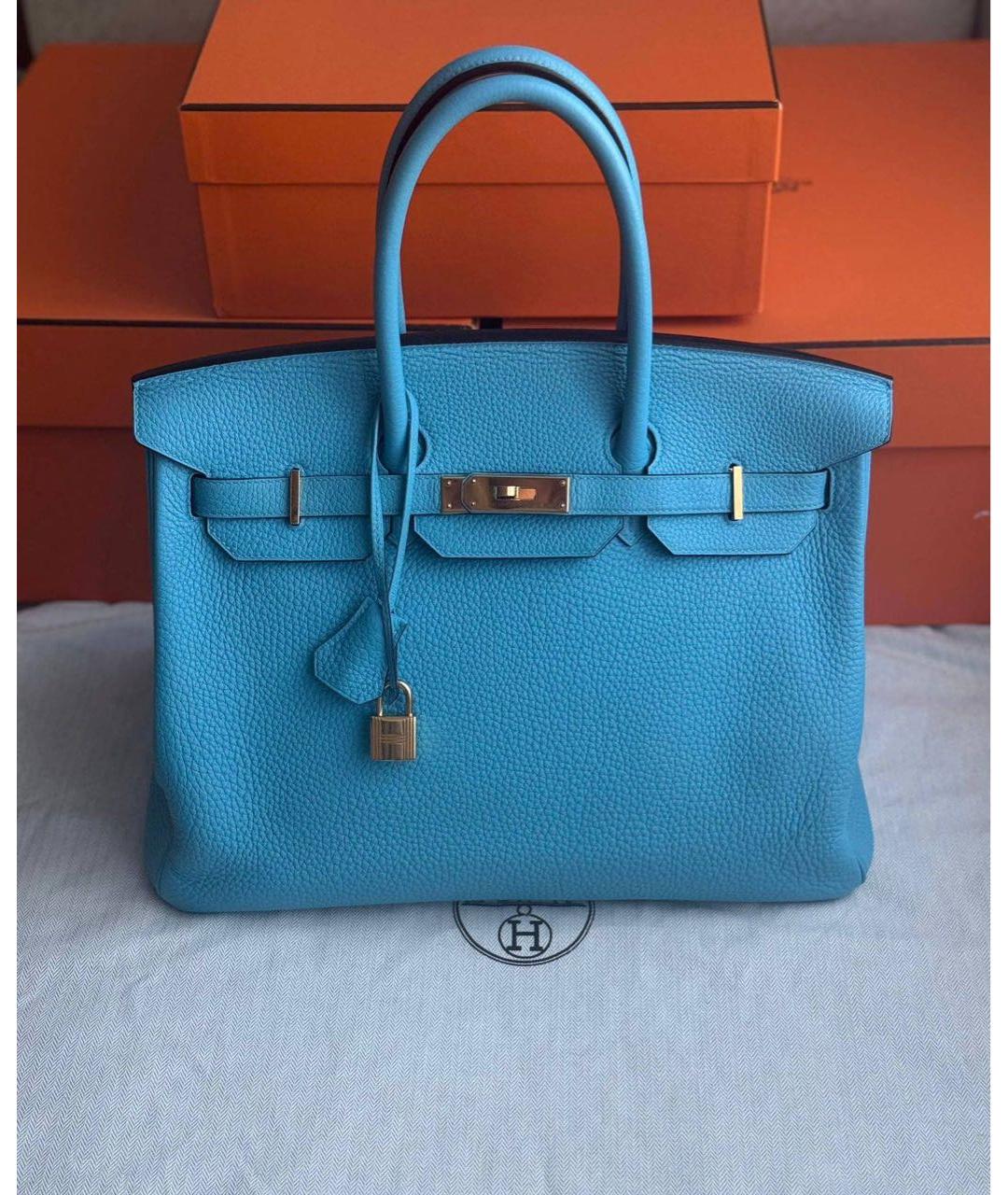 HERMES Голубая кожаная сумка с короткими ручками, фото 9
