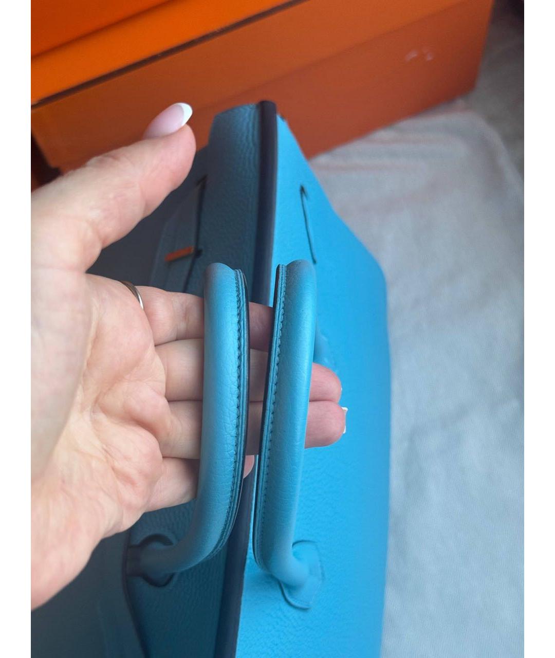 HERMES Голубая кожаная сумка с короткими ручками, фото 4