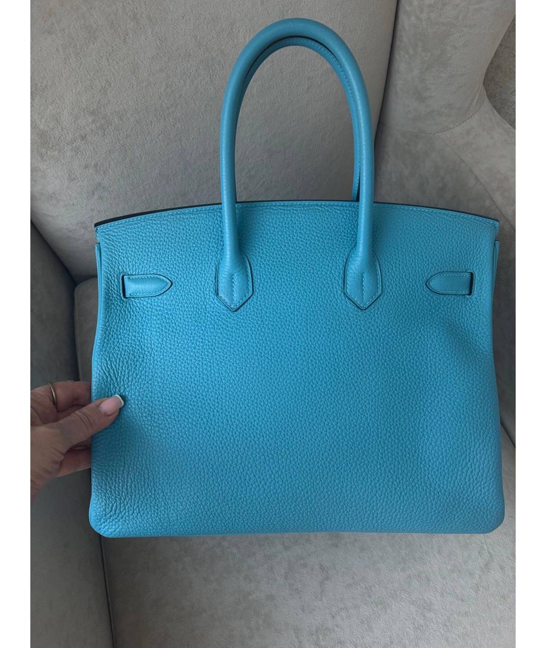 HERMES Голубая кожаная сумка с короткими ручками, фото 3