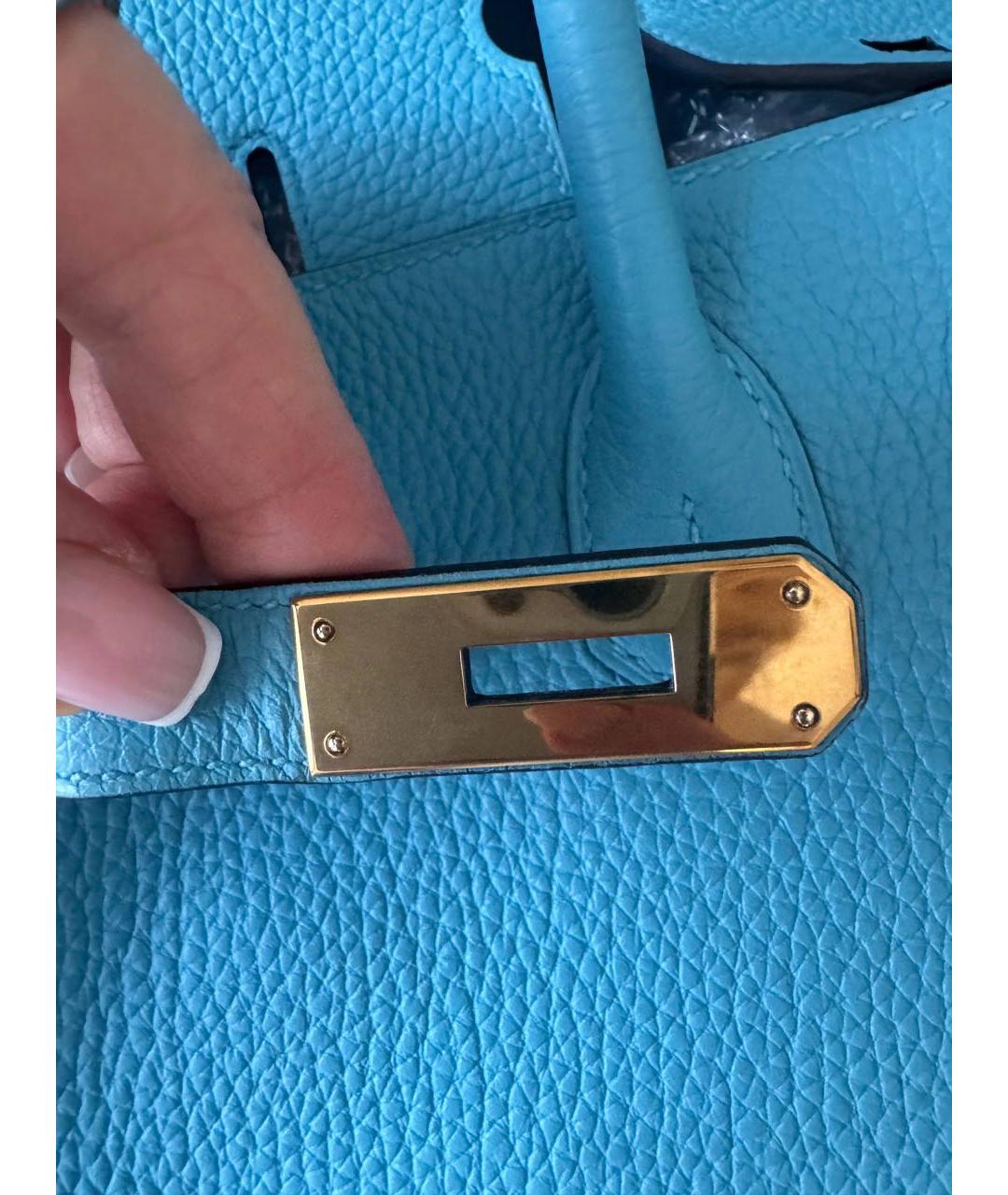 HERMES Голубая кожаная сумка с короткими ручками, фото 7