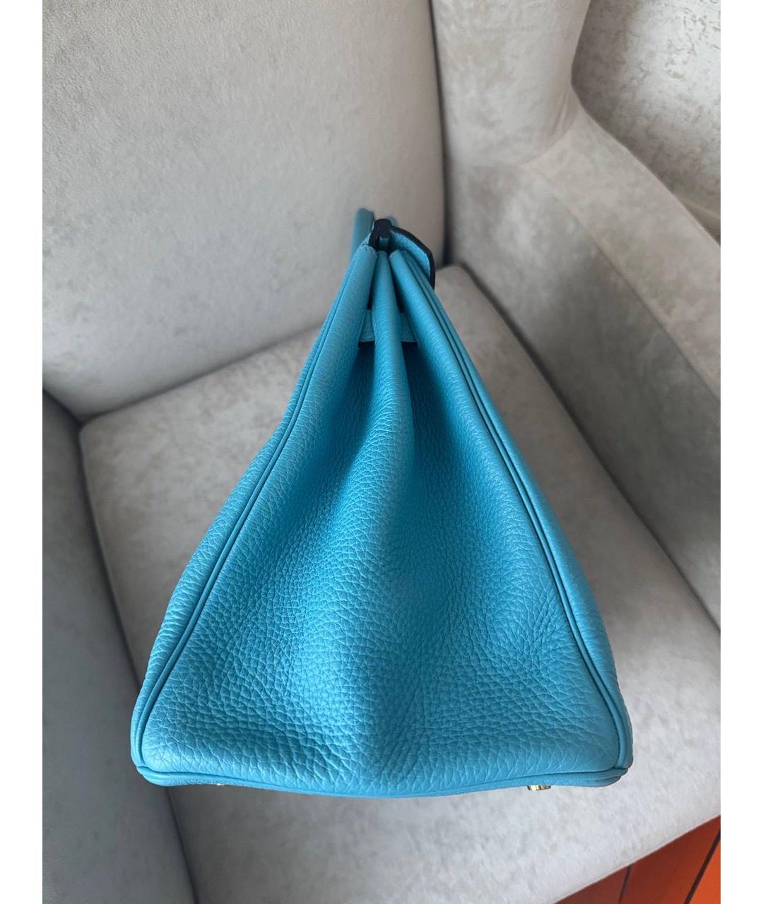 HERMES Голубая кожаная сумка с короткими ручками, фото 2