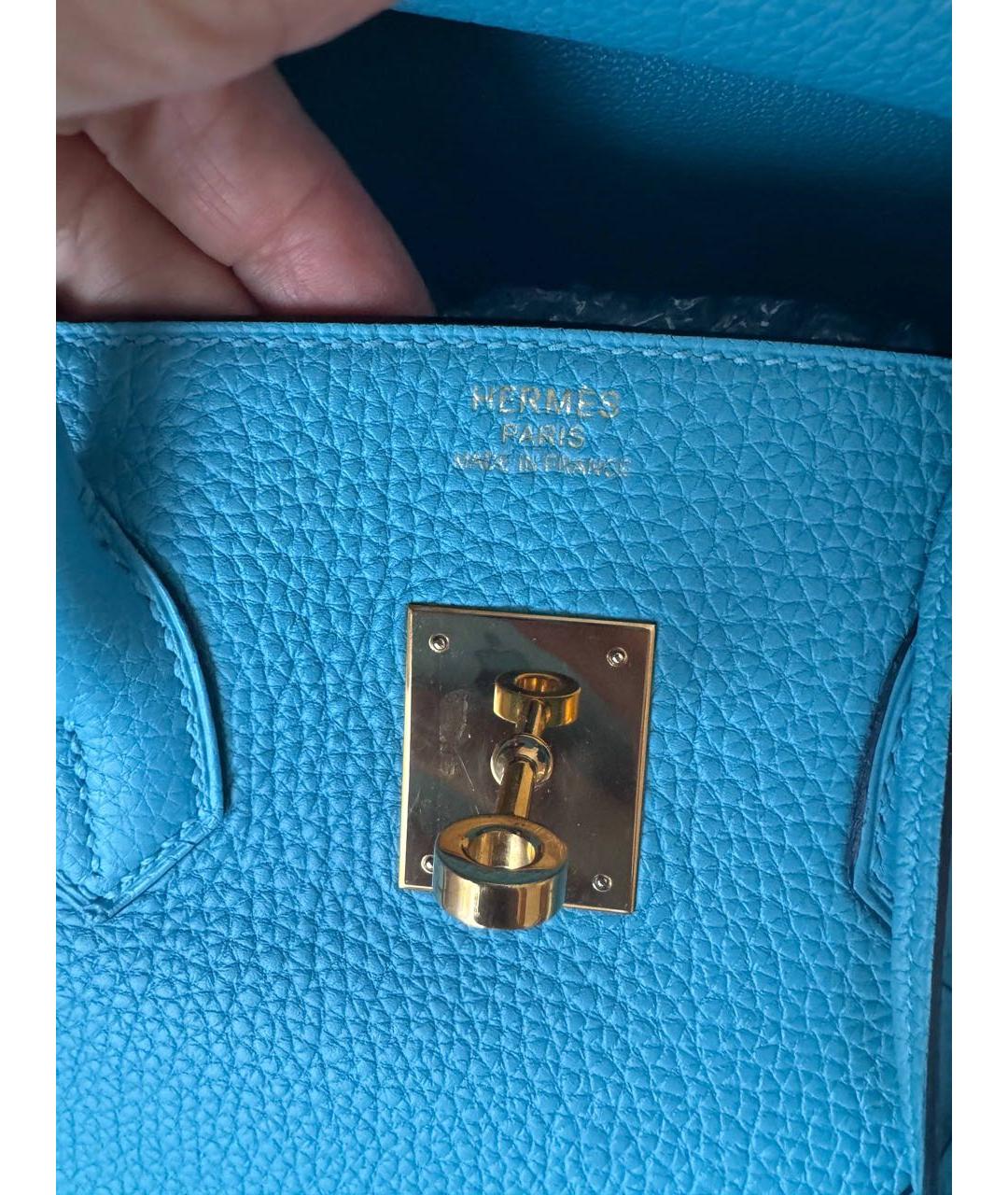 HERMES Голубая кожаная сумка с короткими ручками, фото 5