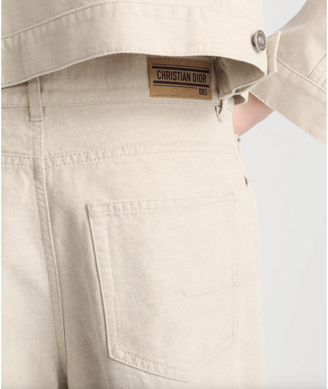 CHRISTIAN DIOR Бежевые хлопковые прямые джинсы, фото 4