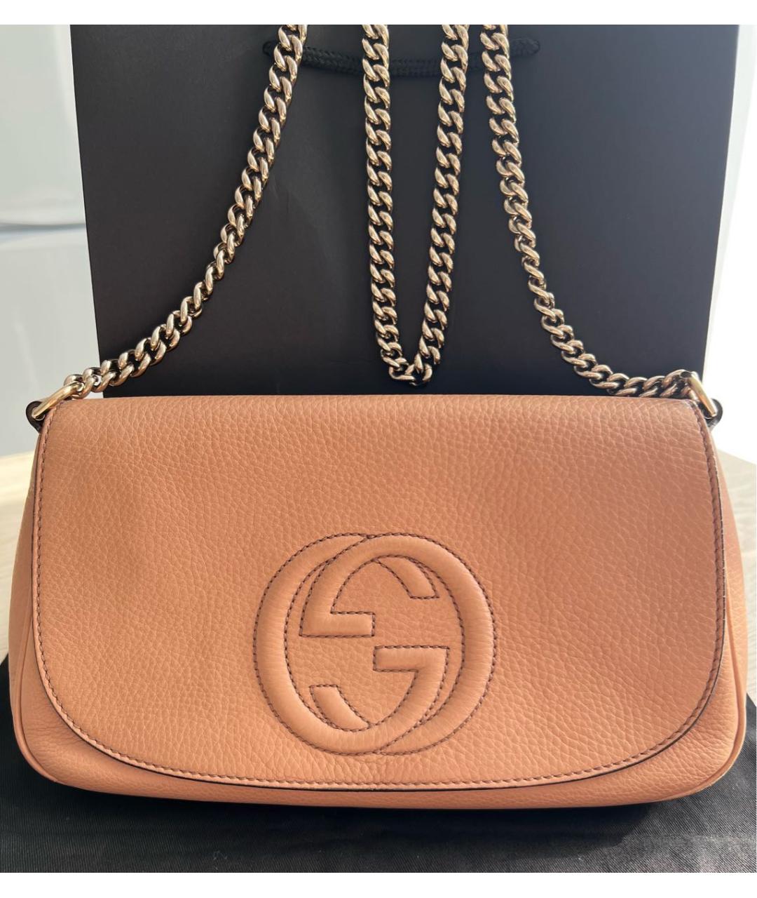 GUCCI Бежевая кожаная сумка через плечо, фото 5