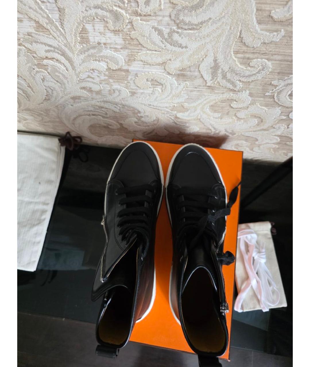 HERMES Черные кожаные высокие кроссовки / кеды, фото 3