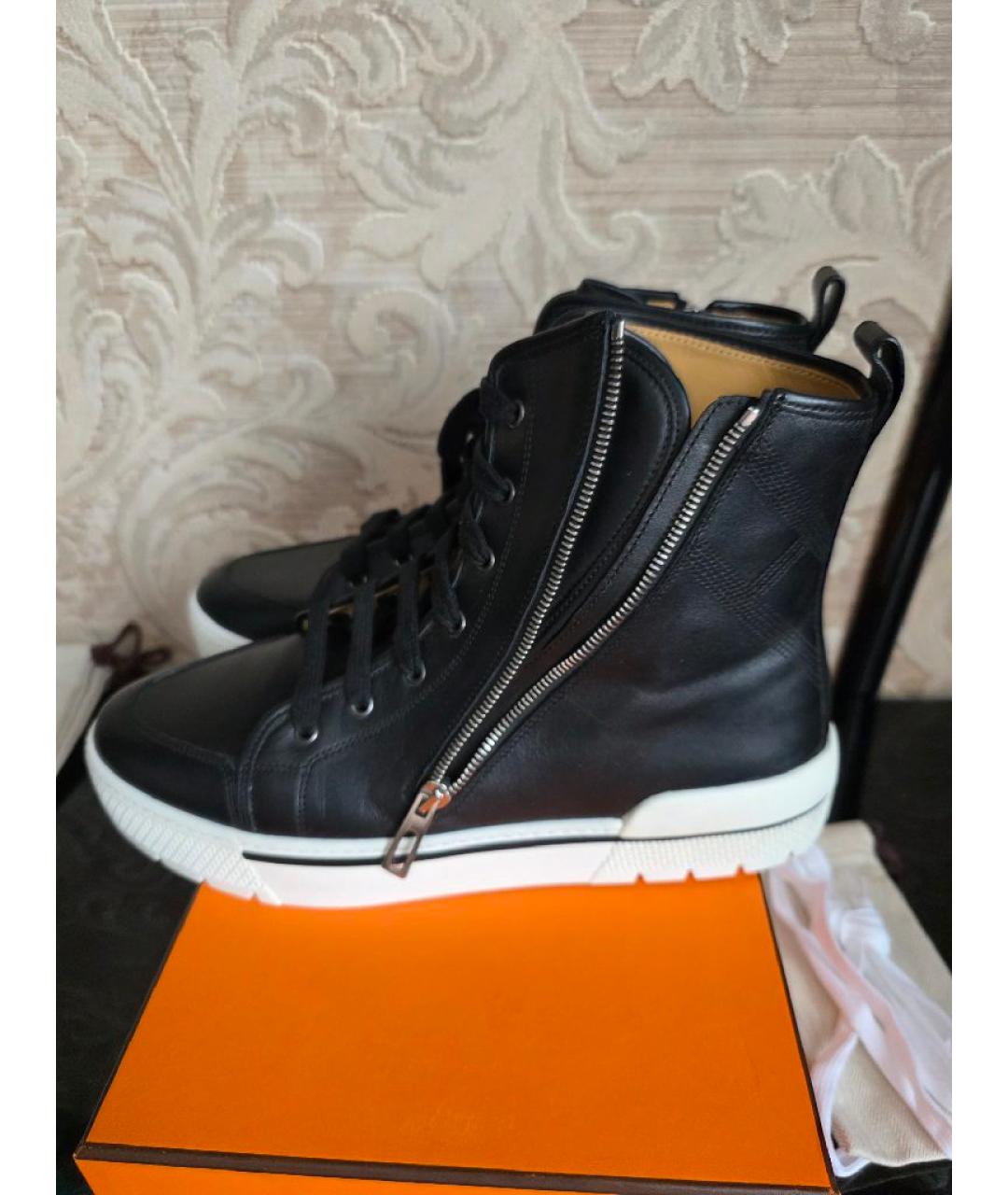 HERMES Черные кожаные высокие кроссовки / кеды, фото 5