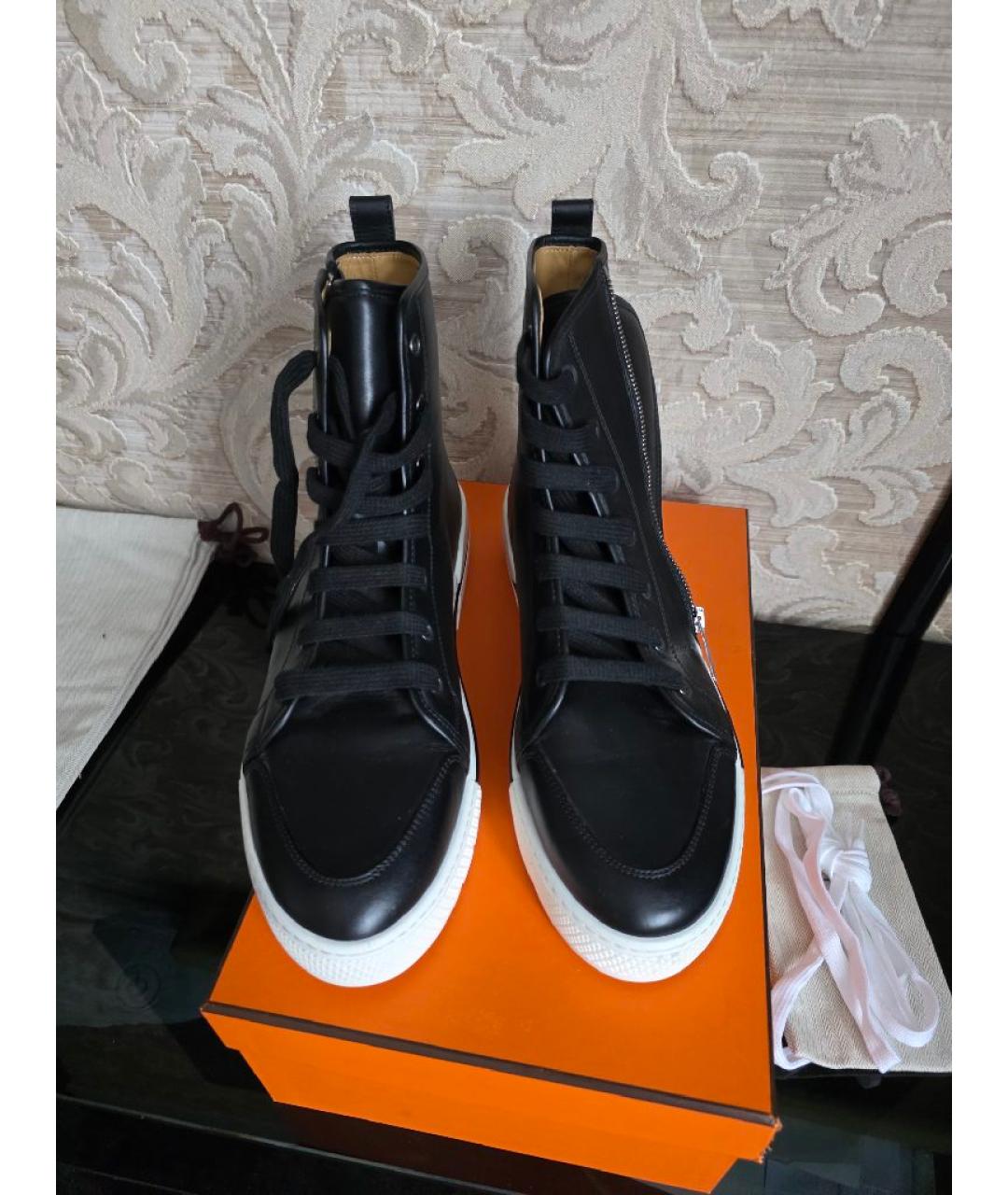HERMES Черные кожаные высокие кроссовки / кеды, фото 2