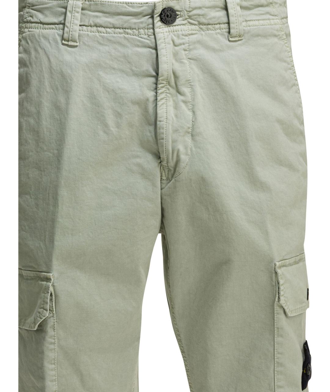 STONE ISLAND Зеленые хлопковые повседневные брюки, фото 3
