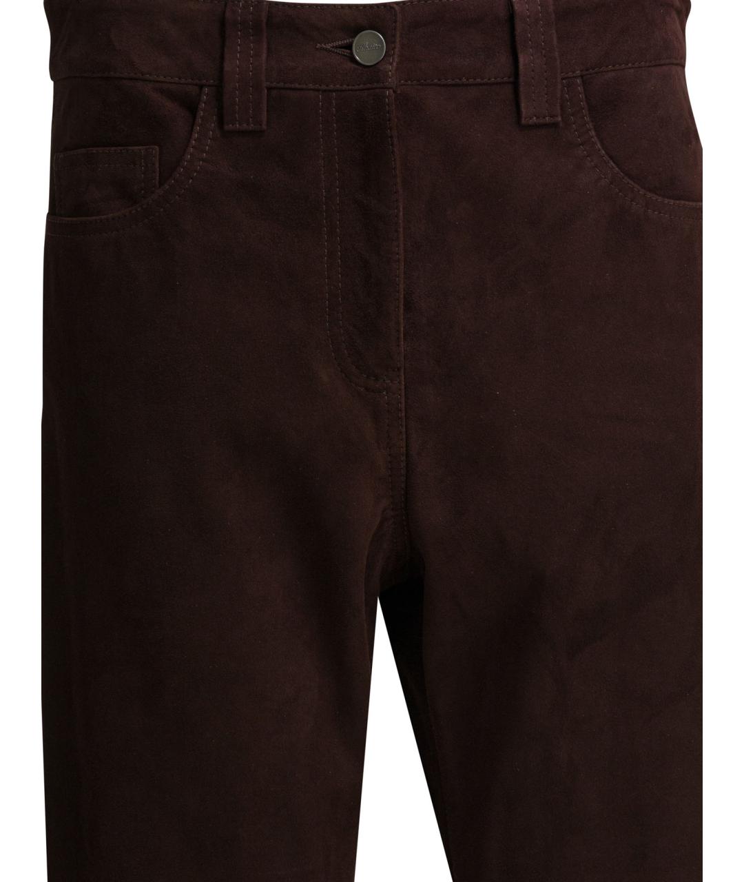 KHAITE Коричневые кожаные прямые брюки, фото 3