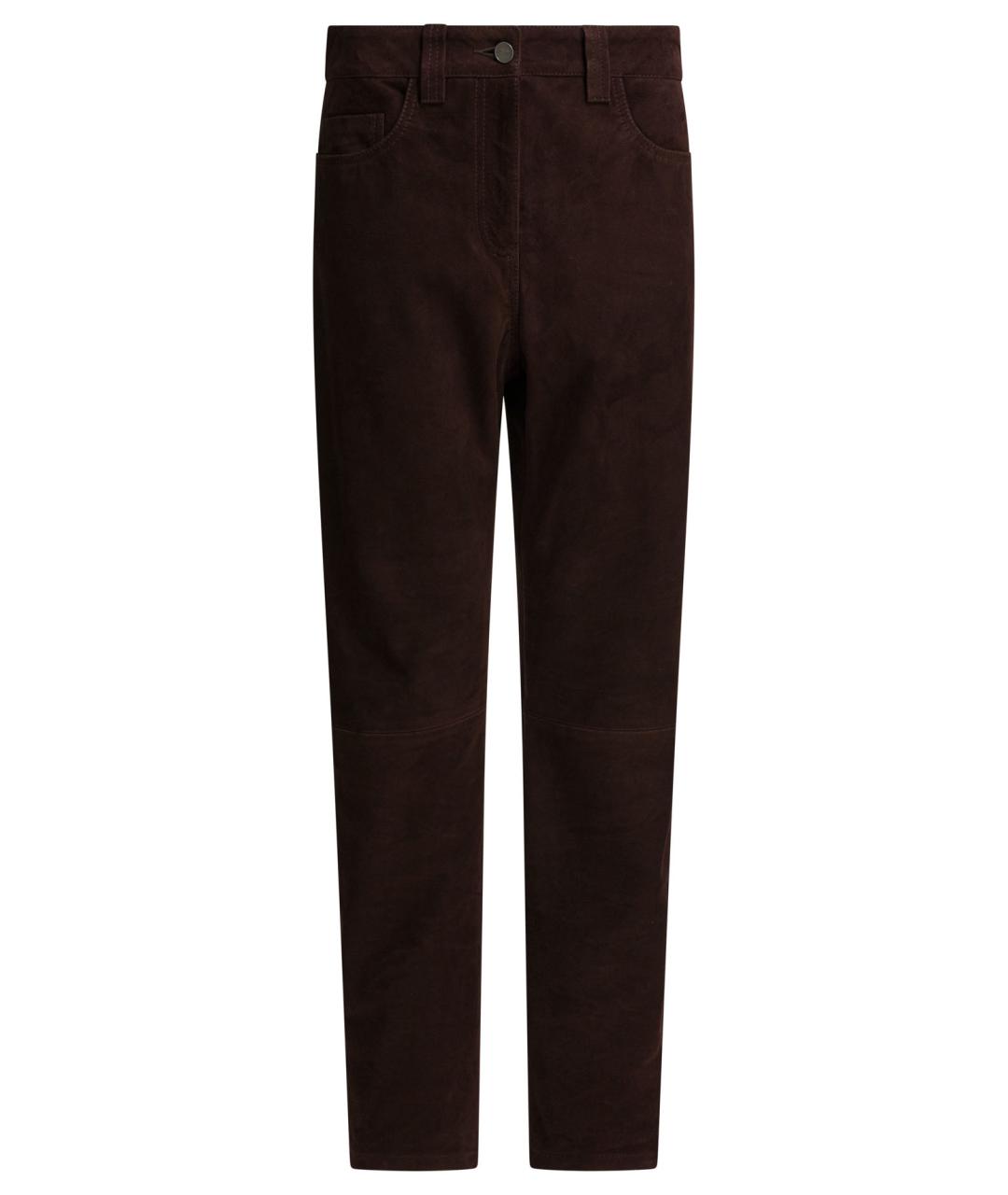 KHAITE Коричневые кожаные прямые брюки, фото 1